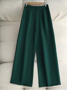 Franclia Petite Women's Casual Solid Color Minimalist Work Pants - Dark Green - View 2