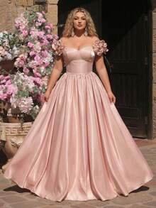 Glamrae 大码优雅奢华浪漫露肩3D立体花卉袖褶皱长裙,适合晚宴、婚礼、度假(精致设计)泡泡袖长款缎面连衣裙优雅生日礼服腮红粉色大码连衣裙大码束身连衣裙大码仙女裙缎面连衣裙大码美丽礼服适合特殊场合女士生日礼服伴娘礼服女士正式礼服新娘招待会礼服大码大码舞会礼服女士大码舞会礼服大码新娘 - 香檳色 - 查看 3