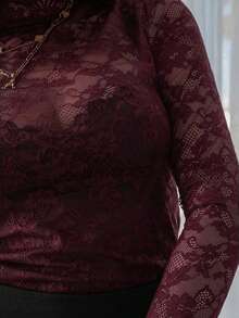 Hitanina Women's Elegant Sexy Sheer Lace Bodysuit - Burgundy - View 3