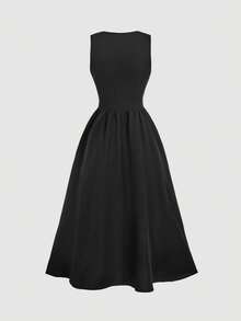 SHEIN MOD Đầm nữ thêu ren, buộc dây, ôm sát, thanh lịch, không tay. - màu đen - Xem 5
