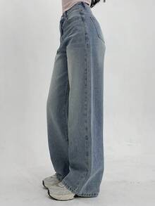 DAZY Quần jeans nữ dáng suông rộng rãi, tối giản, đa năng, thích hợp mặc hàng ngày đi làm, đã qua xử lý giặt, màu bạc. - Màu xanh lam - Xem 7