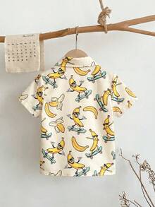 SHEIN 1件男童休闲学院风舒适时尚简约实用柔软复古印花短袖衬衫，适合日常穿着、上学、外出、春夏穿着。 - 彩色 - 查看 2