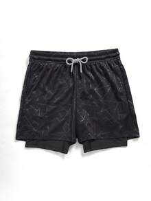 Manfinity Sport Corelite Men's Summer Raglan Short Sleeve Breathable Comfortable T-Shirt And Drawstring Waist 2 In 1 Shorts Sports Set - Black - View 7