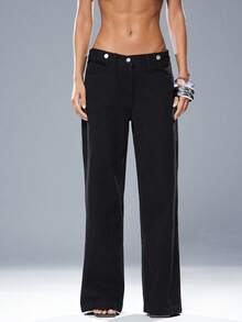 Denimoi Quần jeans ống đứng cạp xếp ly, phong cách đường phố thời trang, quần jeans ống đứng cá tính. - màu đen - Xem 6