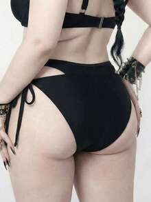 ROMWE Plus Size Women Gothic Style Black Sexy Bikini Bottom - Black - View 2