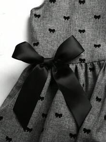 SHEIN 年轻女孩优雅灰色蝴蝶结装饰无袖连衣裙 - 灰色 - 查看 5