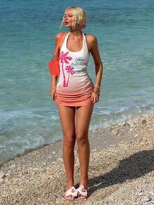 INAWLY Women's Beach Vacation Casual Printed Halter Backless Top - Multicolor - View 2