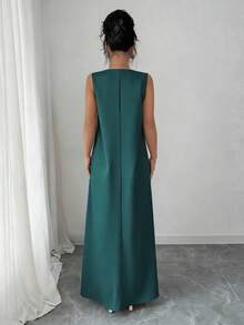 Rafferiza Vestido recto holgado con cuello en V, decoración con flecos y estampado gráfico bordado para mujer, ideal para vacaciones - lago azul - Ver 2