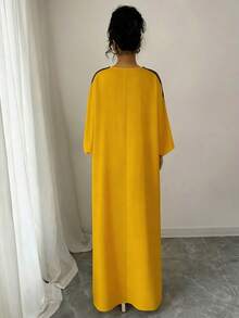 Rafferiza 女士金色翻领蕾丝拼接宽松连衣裙 - 黃色 - 查看 2