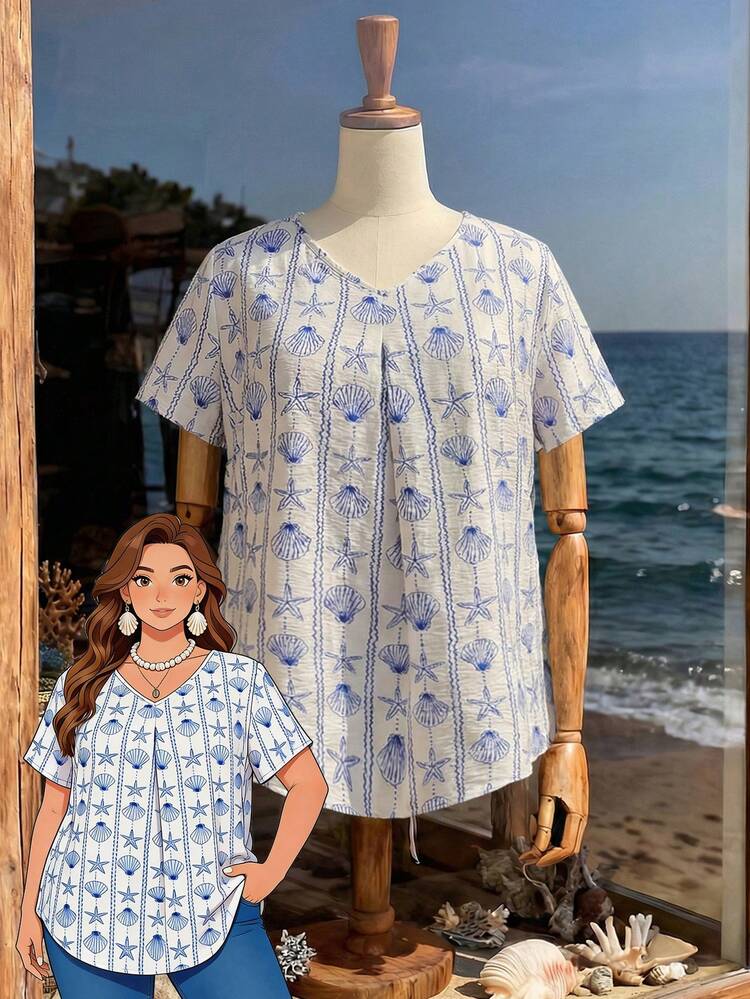 Plus Size V-Neck Ruched Summer Short Sleeve Casual Solid Dressy Top,Country Casual Vacation Outfits Woman,Simple And Fashionable For Everyday Wear,Summer Tops Women,Summer Outfits For Women Summer Tops Summer Outfits Summer Clothes  Spring  Spring Outfit Women Spring Clothes Country Style For Women  Beach Outfits For Women  Beach Vacation Outfits For Women Seaside Retro Mannequin Window Display