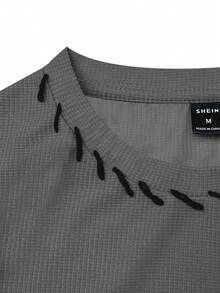 Claim Dot 男士撞色包边落肩T恤 - 灰色 - 查看 3