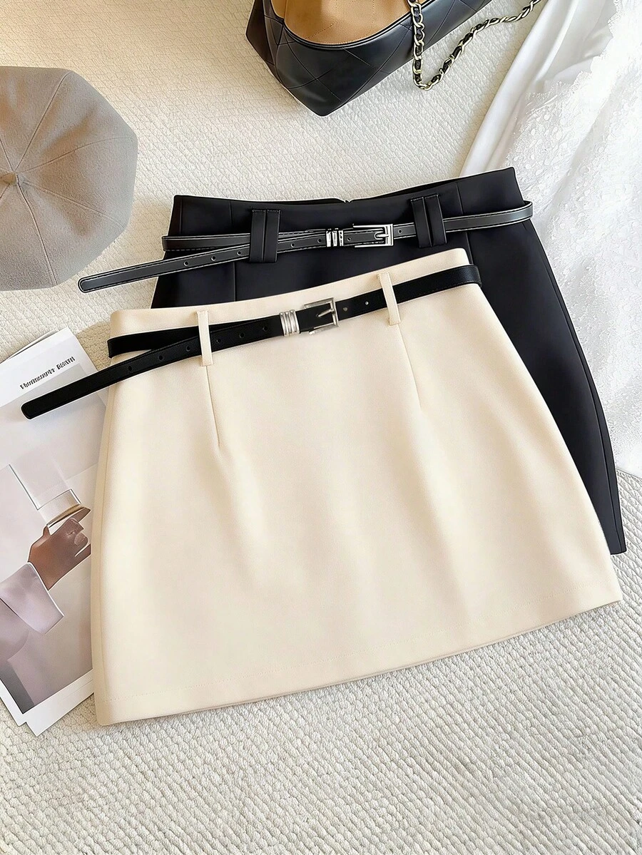 Franclia Chân váy nữ thanh lịch, chân váy công sở, chân váy có thắt lưng, chân váy ôm sát, chân váy đa năng mùa xuân/hè. - Màu be - Xem 1