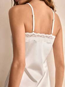 Charlaine 1pc White Lace Trim Sexy & Elegant Camisole Nightgown For Women - White - View 4