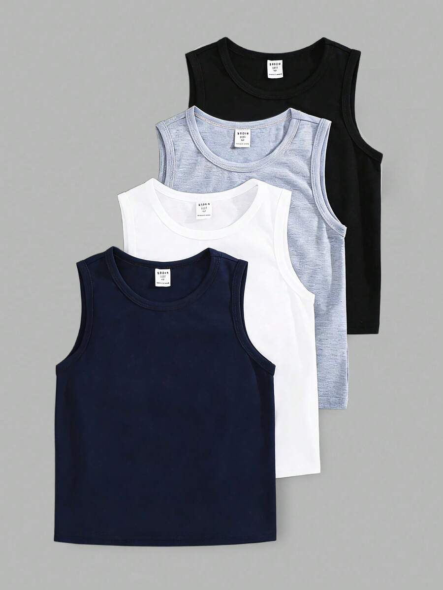 4pcs Young Boys' Casual Comfortable Tank Tops, Assorted Colors, Suitable For Spring/Summer - Multicolor - View 1