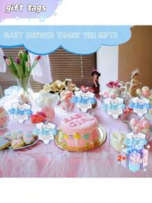 10套迎婴派对回礼，10个粉/蓝色发圈，10张迎婴派对感谢卡，一张来自迎婴派对的留言牌，粉/蓝色迎婴派对回礼（发圈也可作为手链佩戴） - 多色 - 查看 6