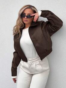 Jeta Ari Spring New Vintage Leather Jacket Short Women Regular Jacket For Valentine's Day,Fall Clothes - Brown - View 1