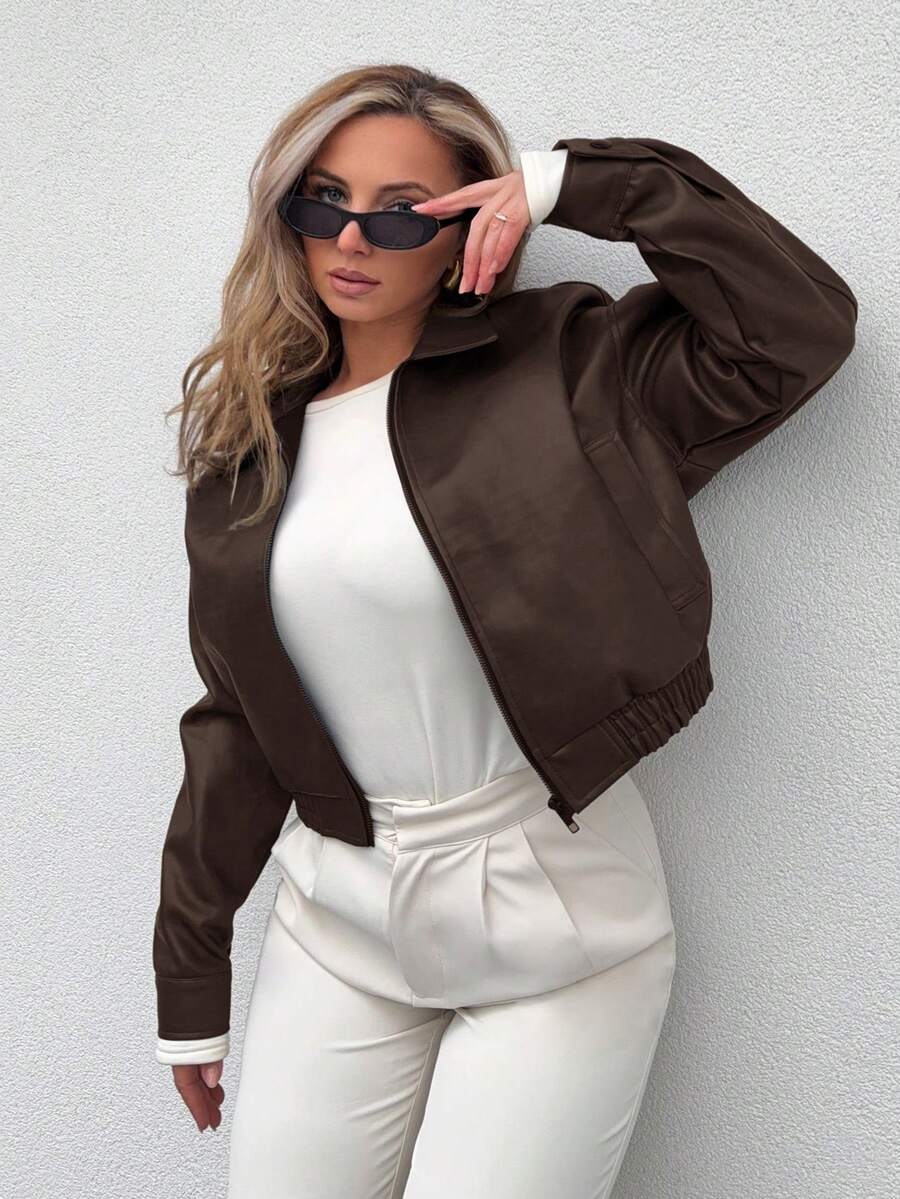 Jeta Ari Spring New Vintage Leather Jacket Short Women Regular Jacket For Valentine's Day,Fall Clothes - Brown - View 1
