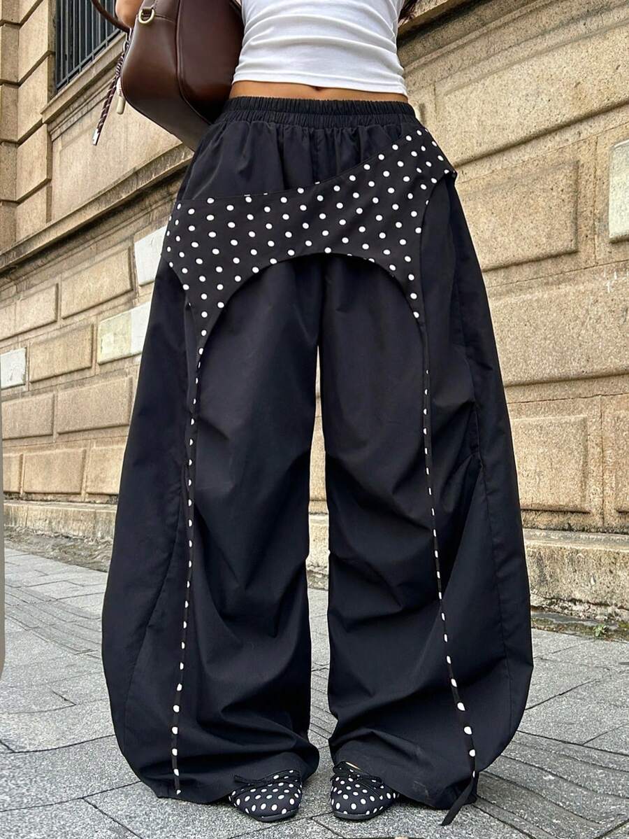 Coolane 女士夏季街头风外出休闲装，饰有独特织带细节和编织面料的红色长裤 - 黑與白 - 查看 1