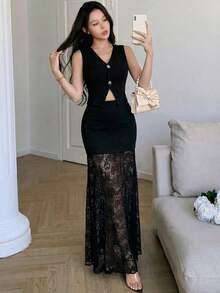 Modelyn Women Two Pieces Outfits For Daily Wear,Vacation Two Pieces Set,Women Sets - Black - View 1