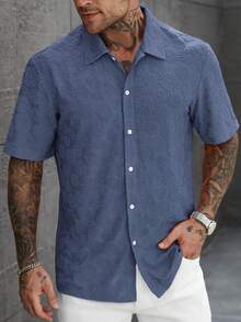 OTTIMOZO Camisa de hombre naranja con textura de jacquard - Azul - Ver 6