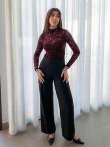 Hitanina Women's Elegant Sexy Sheer Lace Bodysuit - Burgundy - View 5
