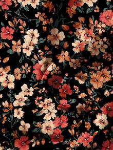 SHEIN LUNE 女款休閒全滿花卉印花荷葉邊袖口上衣，鄉村風荷葉邊上衣，夏季度假假期，復古鄉村風格上衣 - 彩色 - 查看 5