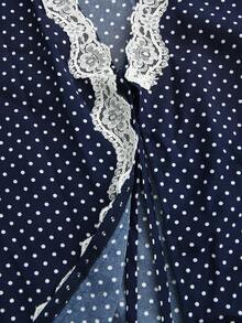 Franclia Fitted Polka Dot Contrast Collar Ruffle Trim Mini One-Piece Dress, Elegant Dress For Women - Blue - View 4