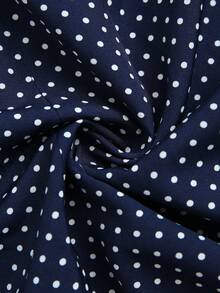 Franclia Fitted Polka Dot Contrast Collar Ruffle Trim Mini One-Piece Dress, Elegant Dress For Women - Blue - View 5