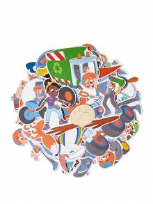 Blippi X SHEIN 可爱卡通贴纸套装，装饰贴纸，贴花套装，适用于手机壳、笔记本电脑艺术、DIY手工相册、子弹笔记、计划剪贴簿 - 彩色 - 查看 5