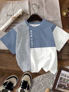 Toddler Boys' Contrast Color Minimalist Casual Round Neck Short Sleeve T-Shirt - Multicolor - View 3