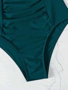 SHEIN Swim Bộ bikini một mảnh ôm sát, dây đeo dày có thể điều chỉnh, hình chữ U, trang trí kim loại, màu xanh lục bảo, dành cho nữ, mùa Xuân/Hè 2026. - Màu xanh ngọc - Xem 10