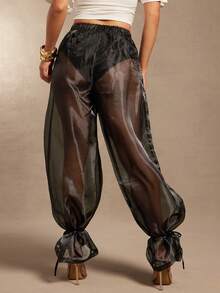 Vixey Sheer Organza High Waist Cuffed Balloon Pants, Unlined, Panty Not Included - Black - View 4