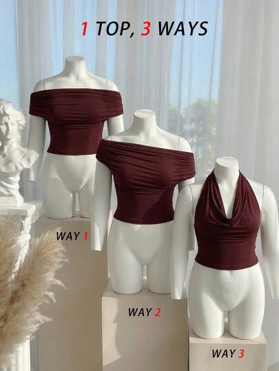 SHEIN MOD 3-Way Wear Women's Casual Solid Color Slim Fit Top For Summer, Cowl Neck Top, Off The Shoulder Top, Aesthetic Tops, Festival, Country Outfits, Beach Vacation Wear, Tea Party, Modest, Prom Top, Cute Tops, Plus Size Camisole And Tank Top