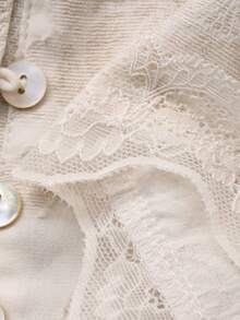 Women's Floral Contrast Lace Trim Camisole, Elegant Waist Cinched Vacation Summer Top - Apricot - View 7