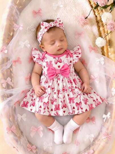 新生女宝宝可爱针织蝴蝶拼接撞色连衣裙，夏季