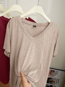 Comfortcana 3pcs/Set Plus Size Casual V-Neck T-Shirts, Spring/Summer - Multicolor - View 4