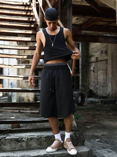 PAVTROS 男士纯色圆领背心和抽绳短裤休闲套装