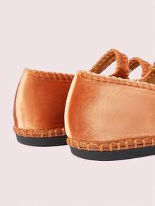 CUCCOO DOLLMOD Women Shoes Brown Double Ribbon Velvet Mary Jane Flats - -36A dark orange - View 4