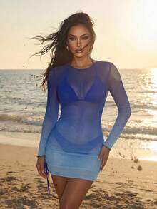 Swim SXY Nút phía sau Bộ Bikini Với Bóng bờ biển Cover Ups & Áo đầm Liên hoan âm nhạc - Màu xanh lam - Xem 2