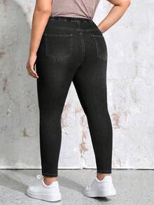 EMERY ROSE Plus Size Slim Fit Washed Slant Pocket Jeans Elegant - Black - View 2