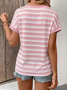 Selamara New Arrival Women's Fashion Casual Versatile Striped V-Neck T-Shirt - Multicolor - View 2