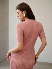 MOTF PREMIUM WOMEN'S BUTTON UP SHORT SLEEVE SWEATER, SPRING/SUMMER - Khaki - View 3