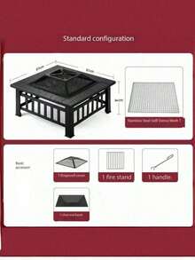 High-End Large Square Barbecue Grill And Fire Pit - Two-In-One Outdoor Heating And Barbecue All-In-One Machine, Suitable For Parties, Garden Parties, Campfire Tea, Foldable Design - Luxury Courtyard Heating Table - Outdoor square grill - View 12