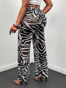 Glyssa Sexy Fishnet Print Low-Waist Beach Pants, Y2K Style - Black and White - View 2