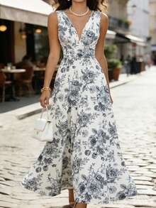 EMERY ROSE Women's Elegant Floral Print Sleeveless Dress, Summer - Multicolor - View 5