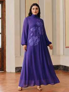 Anewsta Plus Size Women Long Dress Middle East Style Embroidered Robe, Mother's Day Gift Fall - Purple - View 3