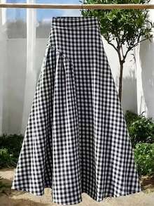 GlowEve 女士浅黄色泡泡纹理面料高档褶裥拼接半身裙，休闲度假风，适合情人节、复活节、劳动节、生日、约会、派对、海滩、旅行、春夏等场合。 - 黑與白 - 查看 1