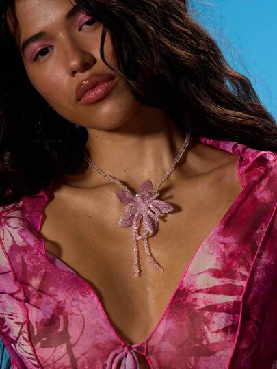 MUSERA Collar con colgante de flor rosa con cuentas, ideal para primavera, verano, festivales de playa y uso diario