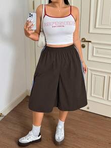 SHEIN EZwear 大码女式咖啡棕色宽松休闲短裤 - 咖啡棕 - 查看 5