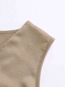 Franclia Blusa elegante y de moda con escote en V y ajuste ceñido - Caqui - Ver 4